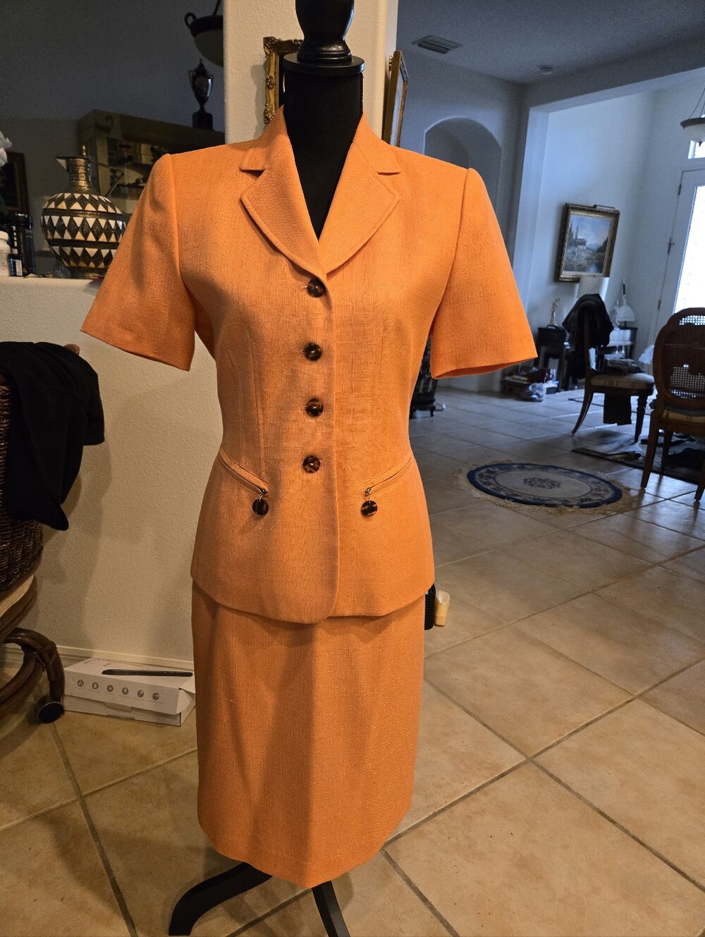 Vintage KASPER For ASL Orange Women's Two-Piece Lined Summer Suit